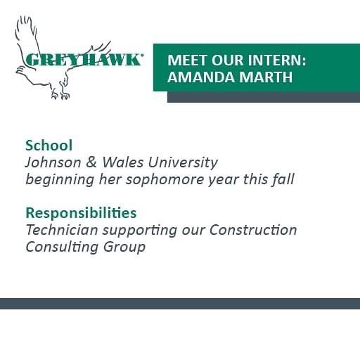 Welcome Amanda Marth. She has joined #TeamGREYHAWK as a summer intern supporting our Construction Consulting Group as Technician.