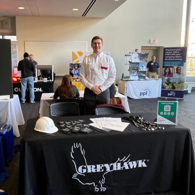 Director of Marketing & Business Development Kathy Kostiuk and Construction Manager Matthew Kelly are looking for candidates to join #TeamGREYHAWK at today's @templeuengineer Spring Career Fair. Matt is a Temple alum and knows that owls and HAWKs make a good pair. #birdsofafeather #careeropportunities